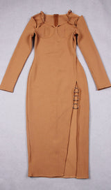 CUT OUT SLIPT MAXI DRESS IN BROWN Dresses styleofcb 