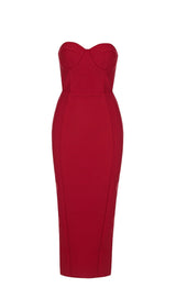 CUT OUT SPLIT STRAPLESS BANDAGE MIDI DRESS IN RED Dresses styleofcb 