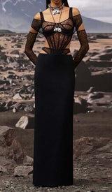 CUT-OUT TULLE CORSET MAXI DRESS IN BLACK DRESS STYLE OF CB 