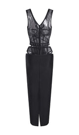 CUT-OUT TULLE CORSET MAXI DRESS IN BLACK DRESS STYLE OF CB 