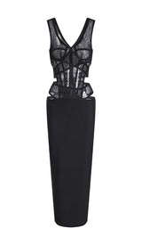 CUT-OUT TULLE CORSET MAXI DRESS IN BLACK DRESS STYLE OF CB 