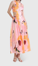 CUT OUTS ROUND NECK MIDI DRESS IN MULTICOLOR DRESS STYLE OF CB 