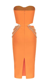CUT OUT CORSET MIDI DRESS IN ORANGE DRESS STYLE OF CB 
