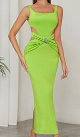 CUT OUT SPLIT MIDI DRESS IN LIME styleofcb 