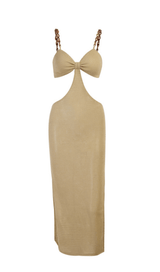 Chain slit cutout dress. ohmogo KHAKI S 