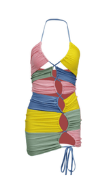 Contrasting irregular stitching dress. ohmogo 