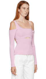 Cutout off-shoulder asymmetric sweater.