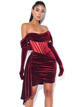 Irisa Burgundy Draping Off Shoulder Corset Dress Dresses Oh CiCi 
