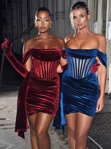 Irisa Teal Blue Draping Off Shoulder Corset Dress Dresses Oh CiCi 