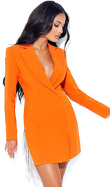 Freya Orange Crystal Fringe Blazer Dress Dresses Oh CiCi 