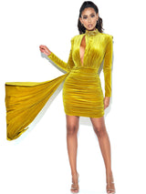 Gracyn Gold Cutout Long Sleeve Draping Velvet Dress Dresses Oh CiCi 