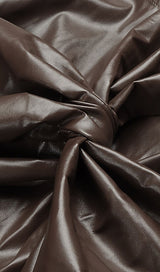 DRAPED LEATHER PU MIDI DRESS IN BROWN Dresses styleofcb 