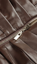 DRAPED LEATHER PU MIDI DRESS IN BROWN Dresses styleofcb 