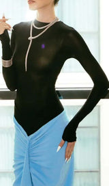 DROPPED WAIST RUCHED MAXI DRESS IN BLUE DRESS styleofcb 