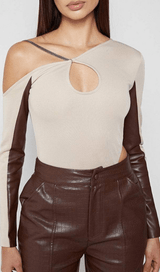 Diagonal sleeve leather bodysuit styleofcb 