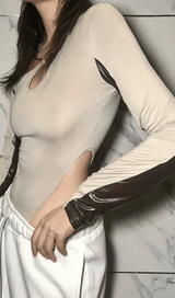 Diagonal sleeve leather bodysuit styleofcb 