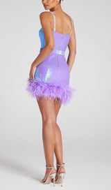 SEQUIN FEATHER BELT MINI DRESSS IN PURPLE Dresses styleofcb 