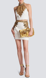 EMBELLISHED CROP TWO PIECE SUIT DRESS STYLE OF CB 