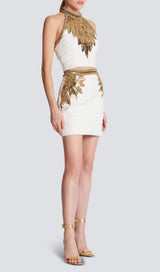 EMBELLISHED CROP TWO PIECE SUIT DRESS STYLE OF CB 