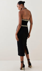 EMBELLISHED HALTER MIDI DRESS IN BLACK DRESS STYLE OF CB 