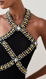 EMBELLISHED HALTER MIDI DRESS IN BLACK DRESS STYLE OF CB 