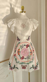 EMBROIDERY V-NECK MIDI DRESS IN WHITE DRESS STYLE OF CB 