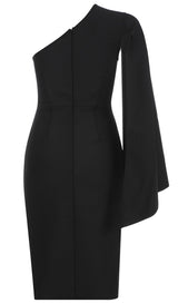FASHION BLACK OBLIQUE SHOULDER DRESSS