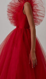 FEATHER V-NECK NET MIDI DRESS IN MAHOGANY DRESS styleofcb 