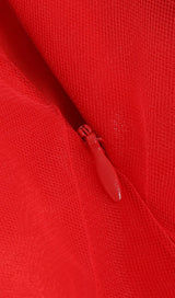 FEATHER V-NECK NET MIDI DRESS IN MAHOGANY DRESS styleofcb 