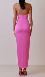 FLORAL EMBELLISHED SLIT MIDI DRESS IN PINK DRESS STYLE OF CB 