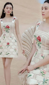 FLORAL PRINT STRAP MINI DRESS IN WHITE DRESS STYLE OF CB 