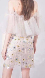 FLORAL SEQUINED MINI DRESS IN WHITE DRESS STYLE OF CB 