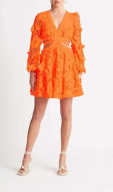 FLORAL TEXTURES CUTOUT MINI DRESS IN NEON ORANGE DRESS STYLE OF CB S ORANGE 
