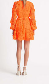 FLORAL TEXTURES CUTOUT MINI DRESS IN NEON ORANGE DRESS STYLE OF CB 