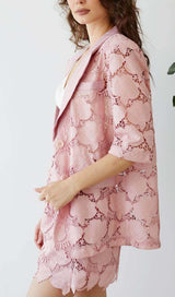 FLORAL CUTWORK JACKET DRESS SET IN PINK DRESS STYLE OF CB 