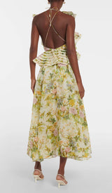 FLORAL LINEN AND SILK MIDI DRESS DRESS STYLE OF CB 