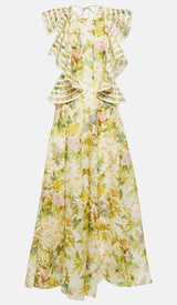 FLORAL LINEN AND SILK MIDI DRESS DRESS STYLE OF CB 