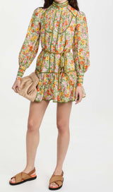 FLORAL PRINT LACE-UP MIDI DRESS IN AUTUMN LEAVES DRESS STYLE OF CB 