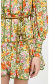 FLORAL PRINT LACE-UP MIDI DRESS IN AUTUMN LEAVES DRESS STYLE OF CB 