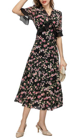 FLORAL PRINT RUFFLE MIDI DRESS IN MULTI-COLOR DRESS STYLE OF CB 