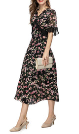 FLORAL PRINT RUFFLE MIDI DRESS IN MULTI-COLOR DRESS STYLE OF CB 