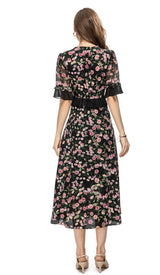 FLORAL PRINT RUFFLE MIDI DRESS IN MULTI-COLOR DRESS STYLE OF CB 