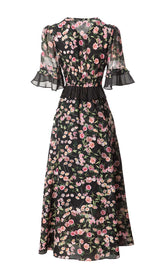 FLORAL PRINT RUFFLE MIDI DRESS IN MULTI-COLOR DRESS STYLE OF CB 