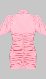 FLOWER-EMBELLISHED RUCHED MINI DRESS IN PINK DRESS STYLE OF CB 