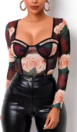FLOWER PRINT BODYSUIT bodysuit styleofcb 