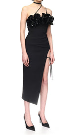 FLOWER SLEEVELESS WOOL CREP MIDI DRESS IN BLACK DRESS STYLE OF CB 