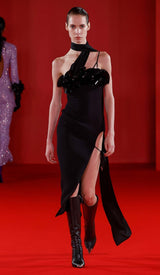 FLOWER SLEEVELESS WOOL CREP MIDI DRESS IN BLACK DRESS STYLE OF CB 