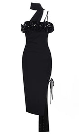 FLOWER SLEEVELESS WOOL CREP MIDI DRESS IN BLACK DRESS STYLE OF CB 