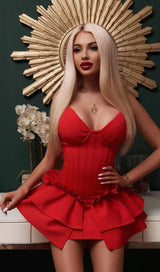 FRILLY BANDAGE MINI DRESS IN RED Dresses styleofcb 