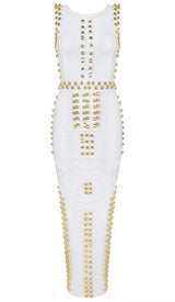 GOLD ACCENT BANDAGE MAXI DRESS DRESS STYLE OF CB S WHITE 